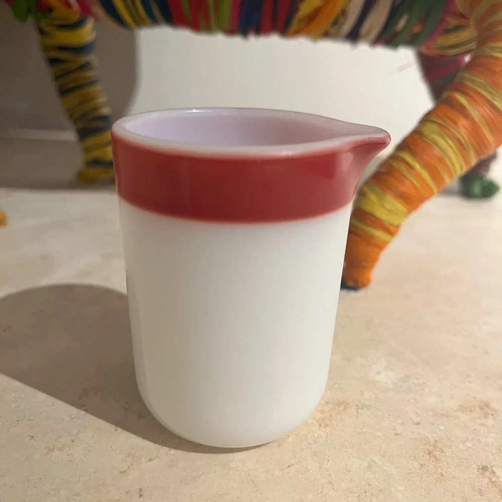 Pyrex Corning 3 Oz Restaurant Creamer Burgundy Red Stripe Glassblower Vintage